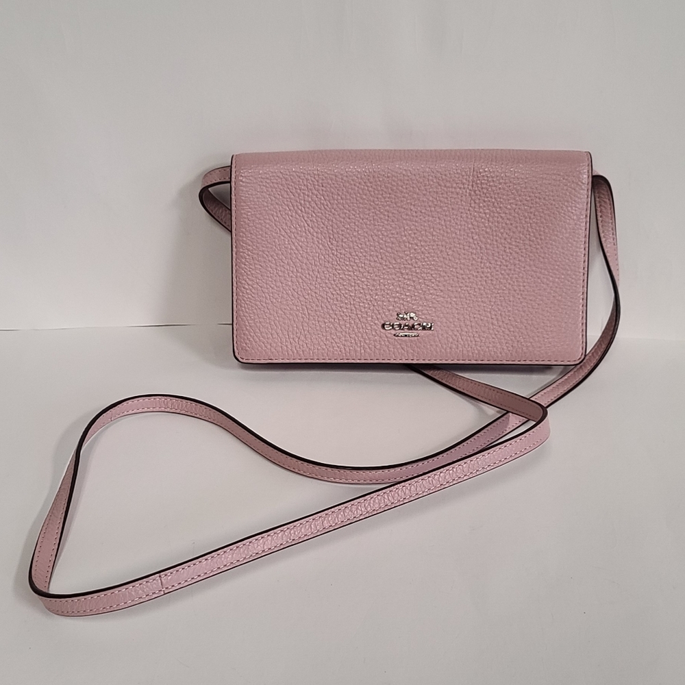 Coach Soft Pink Pebbled Leather Wallet Crossbody